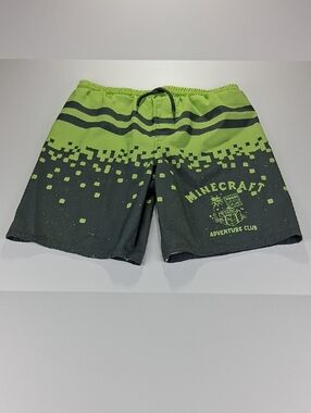 Boys Minecraft Swim Trunks Size 10/12 Green Pixel Graphic Back Pocket